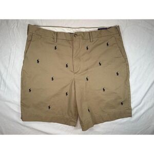 Polo Ralph Lauren Shorts Tan Chino Cotton Twill All Over Pony Logo Men's Sz 38